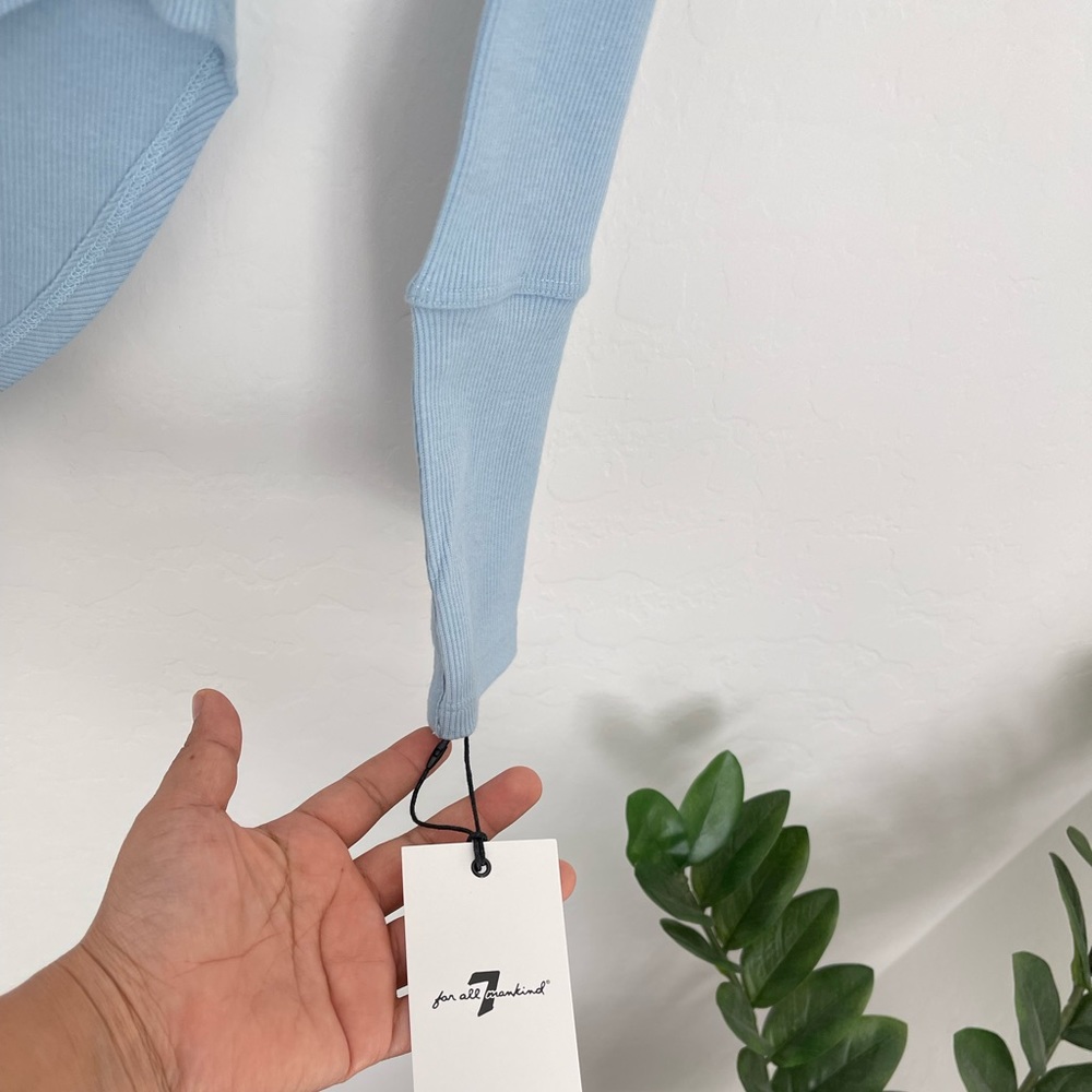 7 FOR ALL MANKIND Blue Ribbed Long Sleeve V Neckline Bodysuit Sz S NWT - Picture 5 of 8